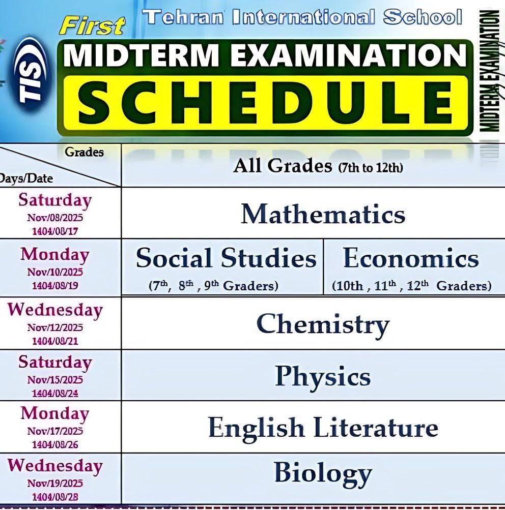 MIDTERM  EXAMINATION SCHEDULE